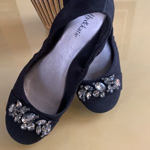 Kelly & Katie Black Jeweled Flats